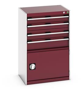 40011052.** Cabinet consists of 2 x 100mm, 1 x 125mm, 1 x 150mm high drawers and 1 x 400mm high door 100% extension drawer with internal dimensions of 525mm wide x...